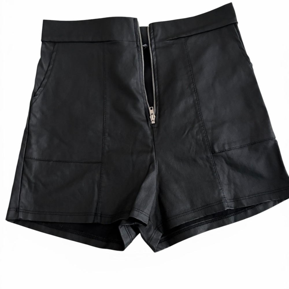 Black Leather Women Shorts